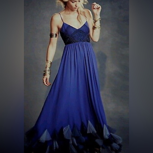 NWT Free People Forget Me Not Chiffon Maxi Dress SZ 8 Periwinkle Blue - Picture 2 of 15